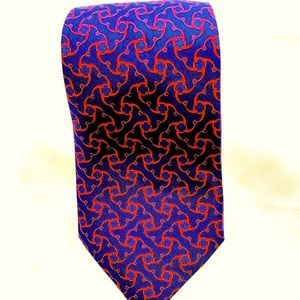 HERMES blue red  equestrian horse bit 100% silk made in France neck tie